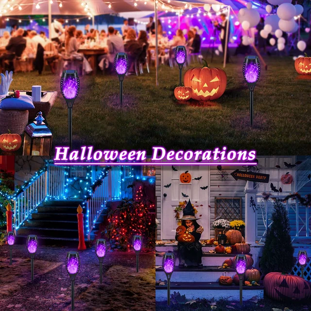 Alt view image 6 of 6 - 12Pack Purple Solar Halloween Lights for Halloween Decorations Outdoor Halloween Solar Lights Outdoor with Flickering Flame, Waterproof Torches for Outside, Scary Halloween Yard Pathway Decoration