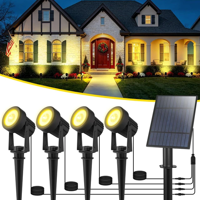 Main image of 4-in-1 Solar Spotlights Outdoor Waterproof, Dusk to Dawn, Warm IP65 Waterproof, 2 Lighting Modes, Auto ON/OFF 5W Solar Lights with Separate Panel for Garden, Yard, Driveway, Pool Area