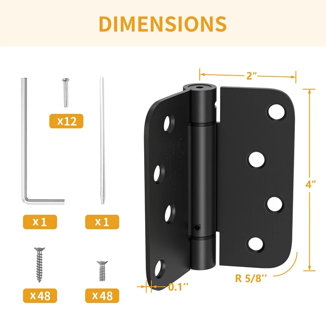 Alt view image 2 of 7 - 6 Pack Self Closing Door Hinges 4 Inch, Matte Black Spring Loaded Hinges with 5/8'' Radius Corners, Adjustable Tension for Garage, Front Door, for Left and Right Hand Door, UL Listed