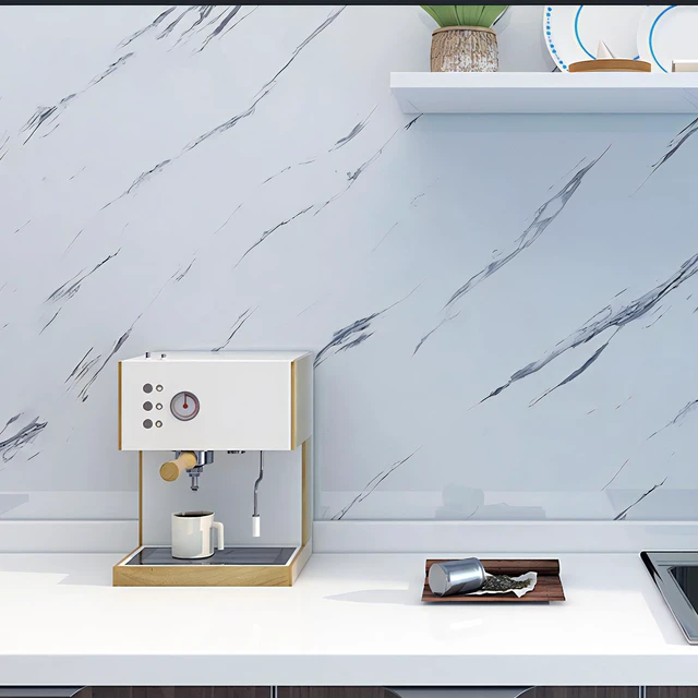 Alt view image 2 of 7 - Glossy Marble Contact Paper Peel and Stick Wallpaper 15.7x394 Self Adhesive Removable Wallpaper White Contact Paper for Countertops Waterproof for Kitchen Cabinet Decor Vinyl Roll