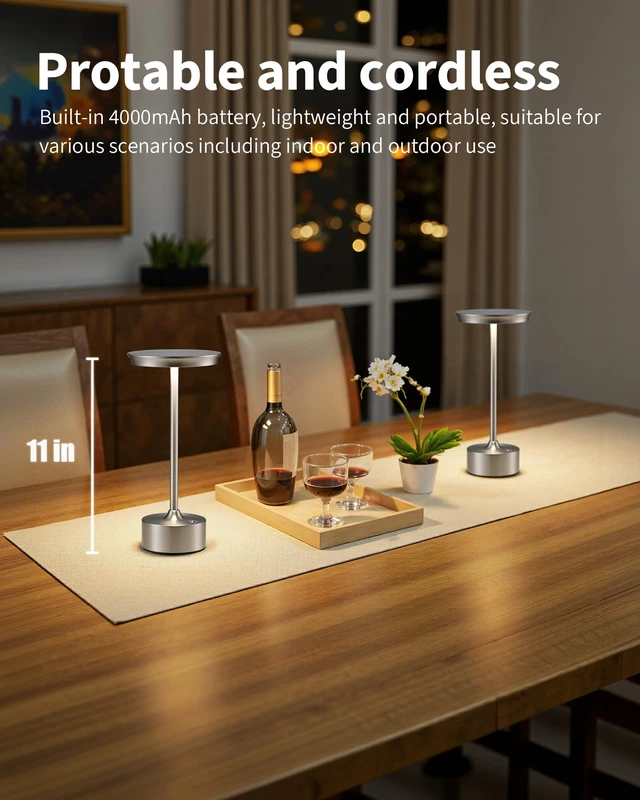 Alt view image 2 of 7 - Rechargeable Table Lamps Set of 2, Nickel Cordless Portable Desk Lamp 4000mAh Battery, Stepless Dimming & 3 Color 2700K-6000K, LED Lamp for Bedroom, Living Room, Restaurant, Outdoor, Night Light