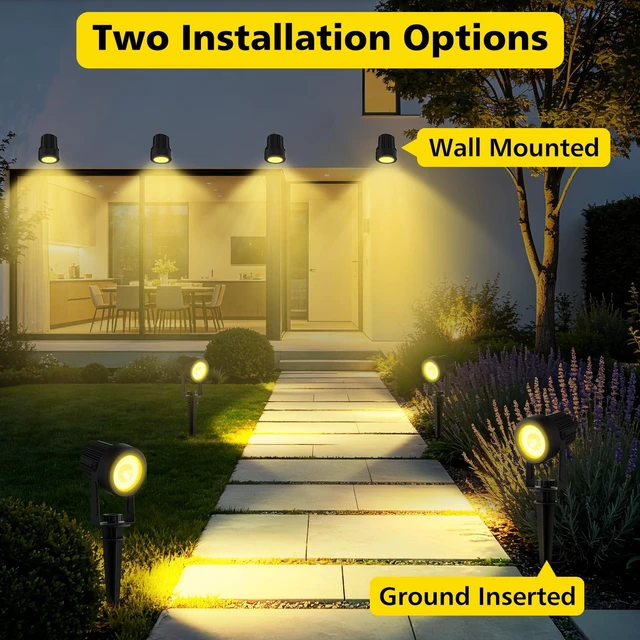 Alt view image 6 of 7 - 4-in-1 Solar Spotlights Outdoor Waterproof, Dusk to Dawn, Warm IP65 Waterproof, 2 Lighting Modes, Auto ON/OFF 5W Solar Lights with Separate Panel for Garden, Yard, Driveway, Pool Area