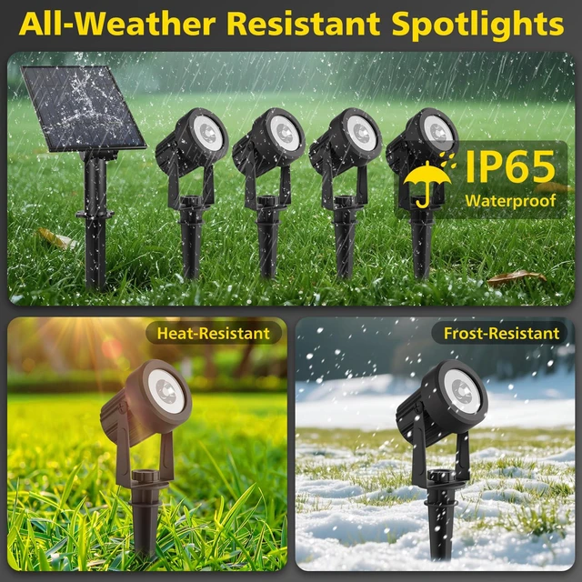 Alt view image 7 of 7 - 4-in-1 Solar Spotlights Outdoor Waterproof, Dusk to Dawn, Warm IP65 Waterproof, 2 Lighting Modes, Auto ON/OFF 5W Solar Lights with Separate Panel for Garden, Yard, Driveway, Pool Area
