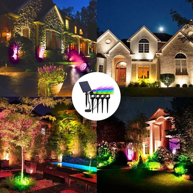 Alt view image 2 of 7 - 4-in-1 Color Changing Solar Spot Lights Outdoor,RGB Solar Spotlights IP65 Waterproof, 2 Lighting Modes, Dusk to Dawn RGB Solar Landscape Spotlights for Trees, Garden, Pathway, Flag, Yard