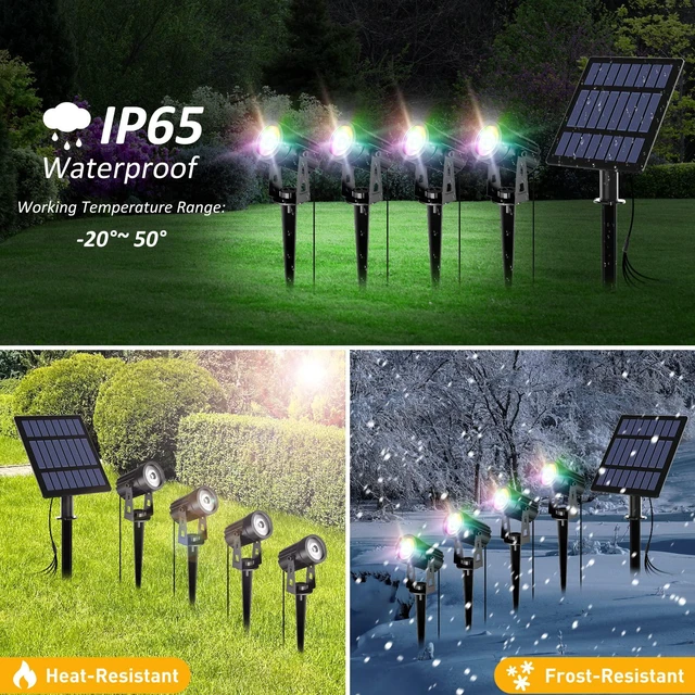 Alt view image 5 of 7 - 4-in-1 Color Changing Solar Spot Lights Outdoor,RGB Solar Spotlights IP65 Waterproof, 2 Lighting Modes, Dusk to Dawn RGB Solar Landscape Spotlights for Trees, Garden, Pathway, Flag, Yard