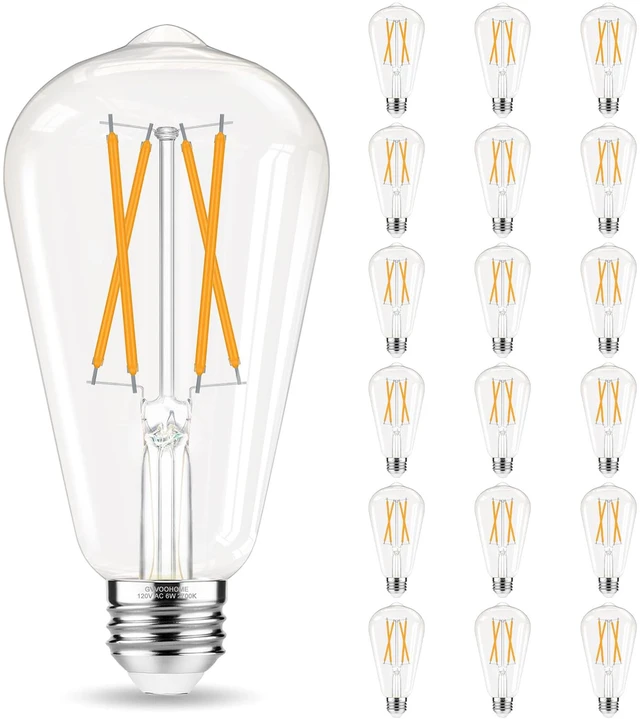 Main image of Edison Bulbs 60 watt Equivalent, E26 Bulb, Vintage Light Bulbs 18 Pack Soft White 2700K 6W 600LM, Non-Dimmable, E26 LED Bulb, 90+ CRI, Edison Light Bulbs, Clear Glass, E26 Medium Base