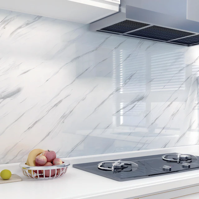 Alt view image 4 of 7 - Glossy Marble Contact Paper Peel and Stick Wallpaper 15.7x394 Self Adhesive Removable Wallpaper White Contact Paper for Countertops Waterproof for Kitchen Cabinet Decor Vinyl Roll