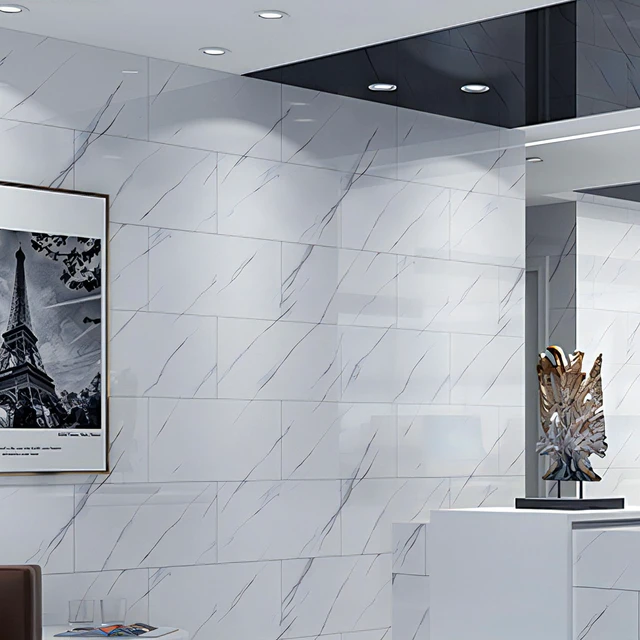Alt view image 6 of 7 - Glossy Marble Contact Paper Peel and Stick Wallpaper 15.7x394 Self Adhesive Removable Wallpaper White Contact Paper for Countertops Waterproof for Kitchen Cabinet Decor Vinyl Roll