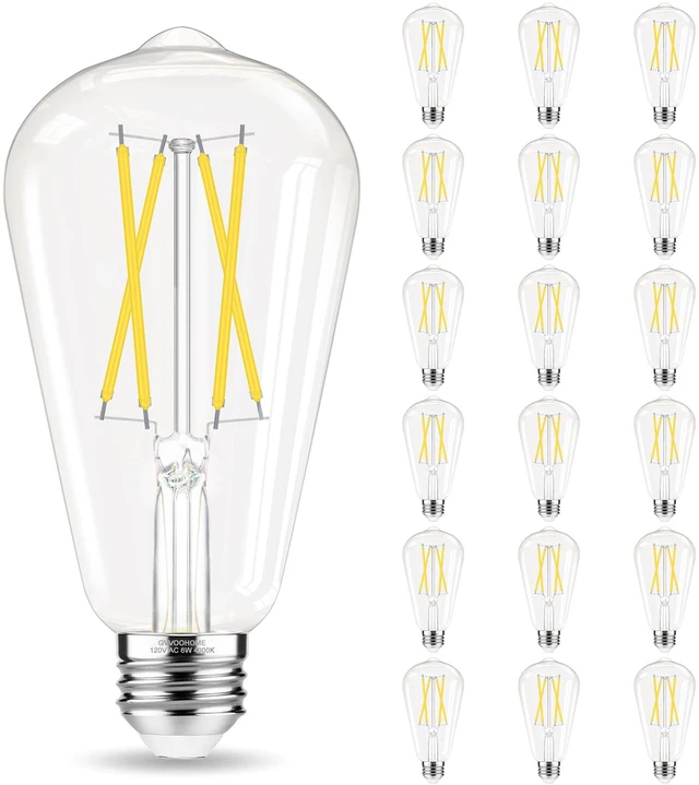 Main image of Edison Bulbs 60 watt Equivalent, E26 Bulb, Vintage Light Bulbs 18 Pack Cool White 4000K, Non-Dimmable E26 LED Bulb, E26 Medium Base, 6W 600LM, Edison Light Bulbs, Clear Glass, 90+ CRI