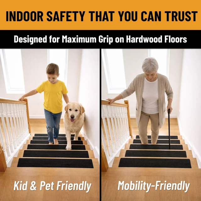 Alt view image 4 of 7 - Non Slip Stair Treads Indoor Peel and Stick Carpet Stair Treads for Wooden Stairs, Self Adhesive Anti Slip Stair Pads for Kids & Pets 7.9" x 29.9", 7 Pack Black