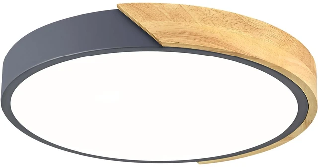 Main image of Modern LED Ceiling Light, Minimalist Wood Flush Mount Ceiling Light Fixture, 4000K Not Dimmable, Circle Lighting Lamp with Acrylic Lampshade for Bedroom Dining Room Laundry (Grey, 11.8'')