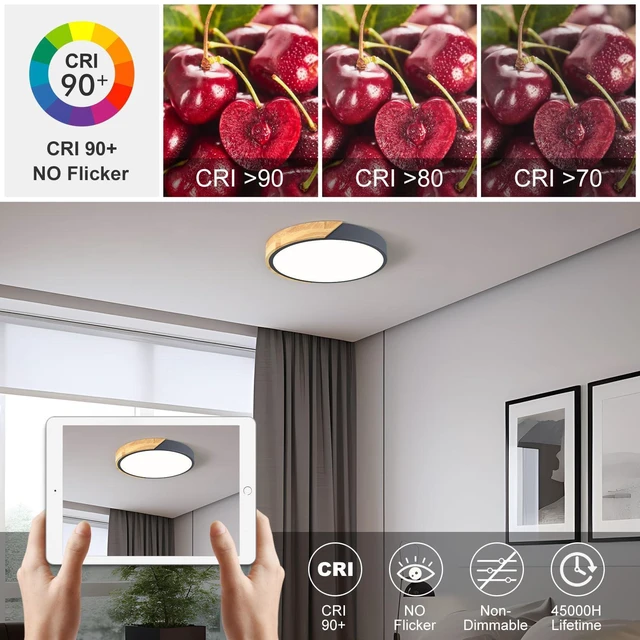 Alt view image 2 of 7 - Modern LED Ceiling Light, Minimalist Wood Flush Mount Ceiling Light Fixture, 4000K Not Dimmable, Circle Lighting Lamp with Acrylic Lampshade for Bedroom Dining Room Laundry (Grey, 11.8'')