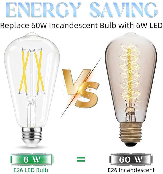 Alt view image 5 of 7 - Edison Bulbs, E26 LED Bulb 60 watt Equivalent, Cool White 4000K 12 Pack, Non-Dimmable Edison Light Bulbs, E26 Medium Base, 6W 600LM, E26 Bulb, 90+ CRI, ST58 Vintage Light Bulb, Clear Glass