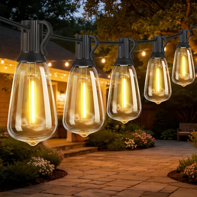 Main image of Outdoor String Lights, Waterproof Shatterproof ST38 Vintage Bulbs 50FT Length, Dimmable & Connectable, 2700K Warm White, ideal for Balcony, Porch, Party, Patio & Indoor Decoration