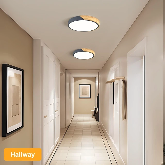 Alt view image 5 of 7 - Modern LED Ceiling Light, Minimalist Wood Flush Mount Ceiling Light Fixture, 4000K Not Dimmable, Circle Lighting Lamp with Acrylic Lampshade for Bedroom Dining Room Laundry (Grey, 11.8'')