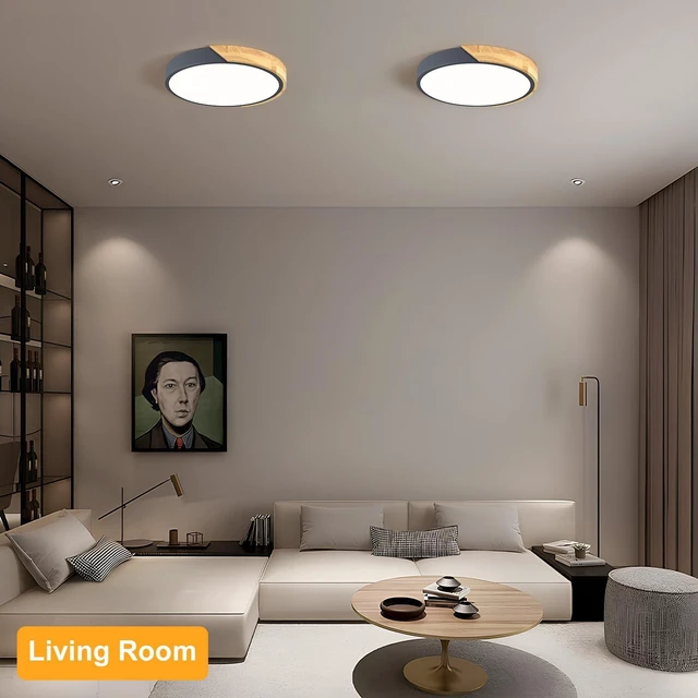 Alt view image 6 of 7 - Modern LED Ceiling Light, Minimalist Wood Flush Mount Ceiling Light Fixture, 4000K Not Dimmable, Circle Lighting Lamp with Acrylic Lampshade for Bedroom Dining Room Laundry (Grey, 11.8'')