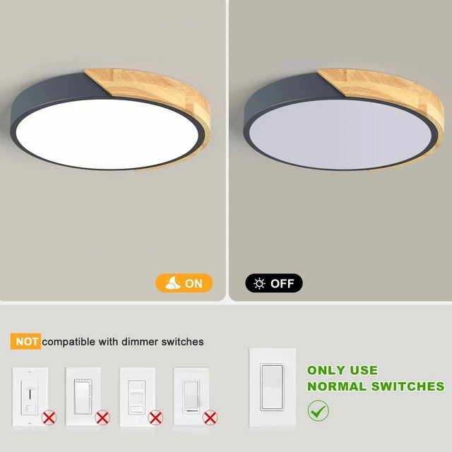 Alt view image 7 of 7 - Modern LED Ceiling Light, Minimalist Wood Flush Mount Ceiling Light Fixture, 4000K Not Dimmable, Circle Lighting Lamp with Acrylic Lampshade for Bedroom Dining Room Laundry (Grey, 11.8'')
