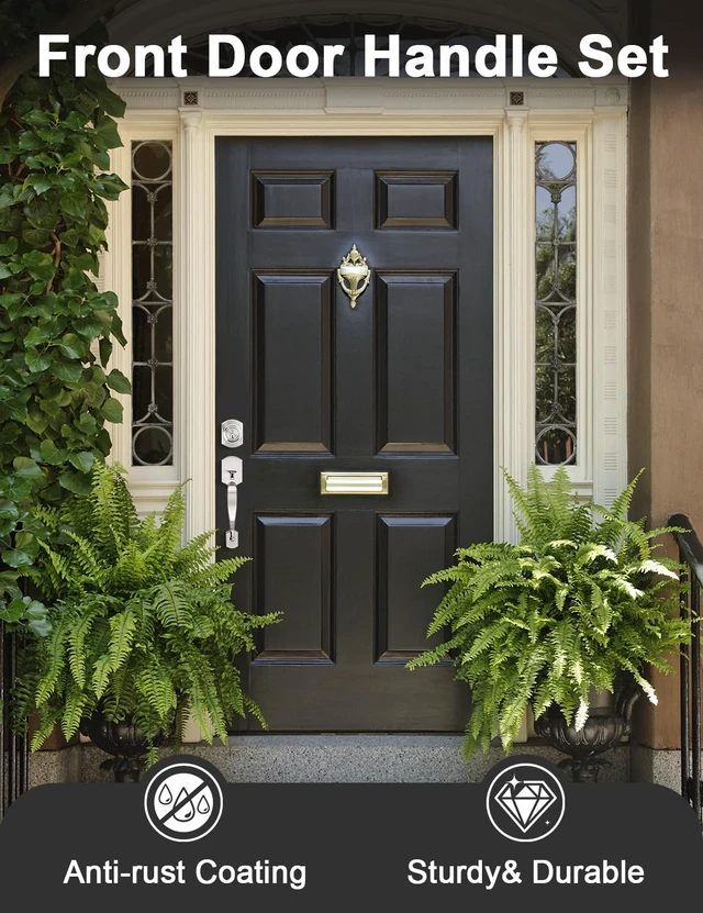 Alt view image 3 of 7 - Front Door Handle and Deadbolt Set, Zinc Alloy Front Door Lock Set Brushed Nickel Finish, 250,000 Cycles Durability, Adjustable Latch, No Extra Drilling, for Front & Back Door