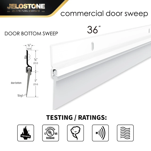 Alt view image 2 of 5 - 2 Pack - Commercial Door Bottom Sweep, Heavy Duty Aluminum, Fire Rated, Vinyl Insert, JS-NV307, Ideal for Residential & Commercial Use (White Powder Coated, 36'')
