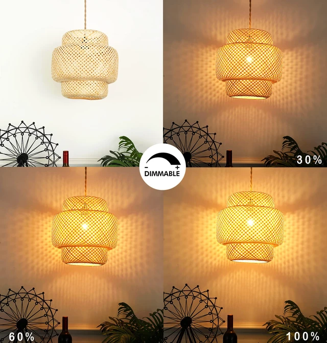 Alt view image 2 of 7 - Plug in Pendant Light Rattan Hanging Lights with Plug in Cord Bamboo Hanging Lamp Dimmable,Handmade Woven Boho Wicker Basket Lamp Shade,Plug in Ceiling Light Fixture for Living Room Bedroom Kitchen
