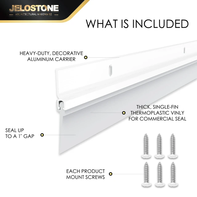 Alt view image 3 of 5 - 2 Pack - Commercial Door Bottom Sweep, Heavy Duty Aluminum, Fire Rated, Vinyl Insert, JS-NV307, Ideal for Residential & Commercial Use (White Powder Coated, 36'')