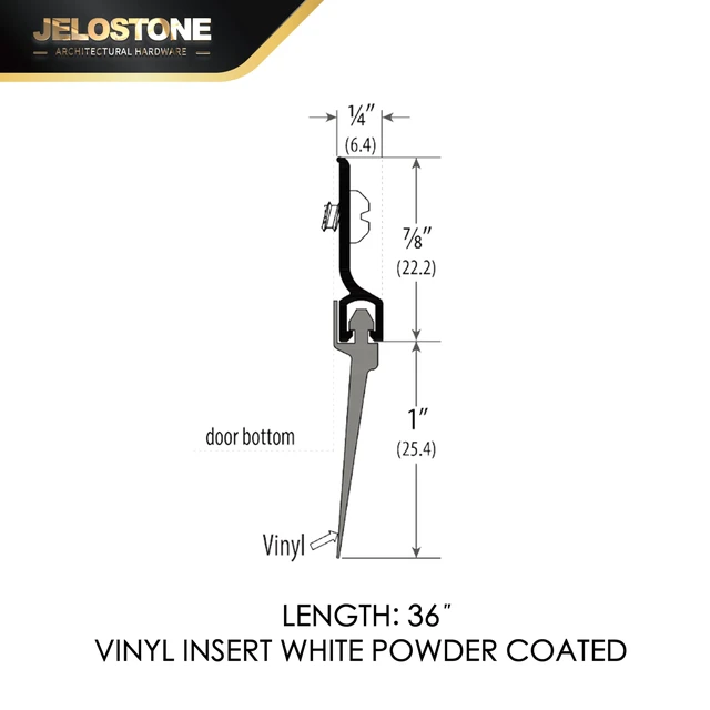 Alt view image 4 of 5 - 2 Pack - Commercial Door Bottom Sweep, Heavy Duty Aluminum, Fire Rated, Vinyl Insert, JS-NV307, Ideal for Residential & Commercial Use (White Powder Coated, 36'')