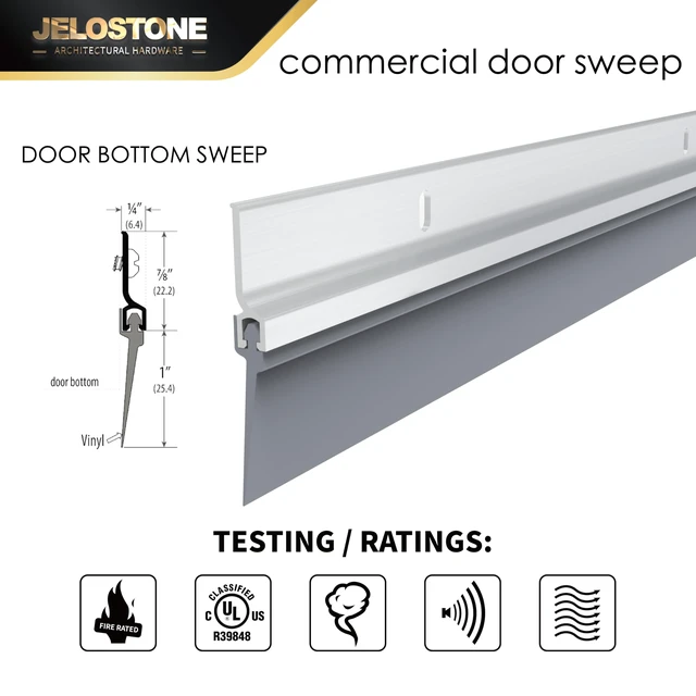 Alt view image 2 of 5 - 2 Pack - 48'' Commercial Door Bottom Sweep (Clear Anodized), Heavy Duty Aluminum, Fire Rated, Vinyl Insert, JS-NV307, Ideal for Residential & Commercial Use