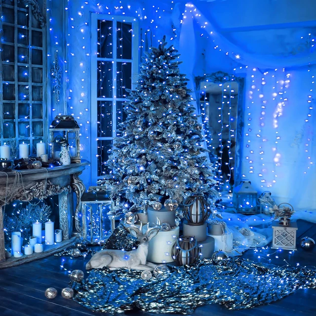Alt view image 2 of 6 - 100FT Blue LED Fairy Lights, Connectable Christmas String Lights 8 Lighting Modes Waterproof Light with Timer for Tree, Bedroom, Patio, Wedding, Party, Indoor Outdoor Decor