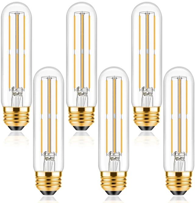 Main image of E26 T10 LED Bulb 6 Watt Equivalent 60W Warm White 2700K Dimmable long light Bulb Tubular Bulbs Edison LED Filament Bulb,Desk Lamp,Bedbroom Cafe Restaurant Party, (5 in (6pack))