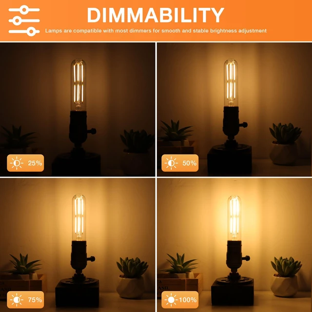 Alt view image 5 of 7 - E26 T10 LED Bulb 6 Watt Equivalent 60W Warm White 2700K Dimmable long light Bulb Tubular Bulbs Edison LED Filament Bulb,Desk Lamp,Bedbroom Cafe Restaurant Party, (5 in (6pack))