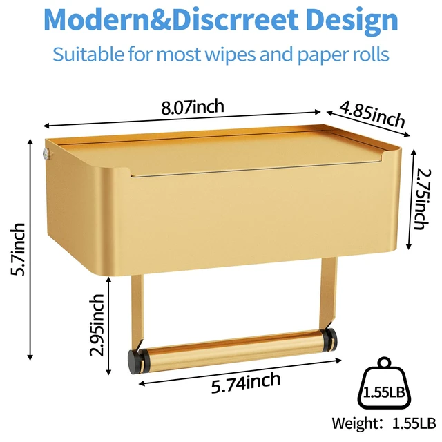 Alt view image 2 of 7 - Toilet Paper Holder, Toilet Paper Holder with Shelf, Color Gold Wall Mount, SUS304 Stainless Steel, Flushable Wipes Dispenser, Easy Installation, for Bathroom Wipe Storage