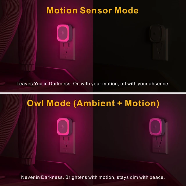 Alt view image 4 of 7 - Pink Night Light Motion Sensor, Dimmable Plug in Nightlight, 2 Pack 3 Modes, Auto Dusk to Dawn, Eye-Care Reflected Glow, Square Nightlight Plug into Wall, Pink Lamp for Bedroom, Girls, Bathroom