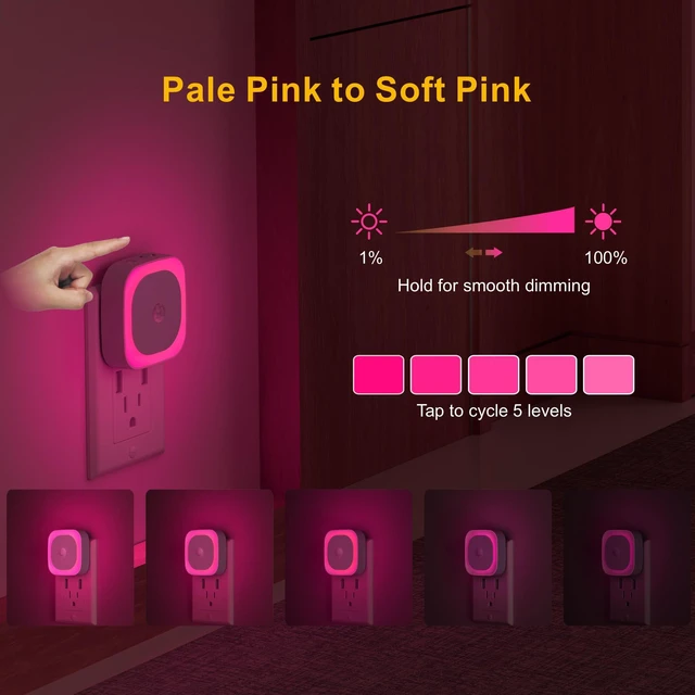 Alt view image 5 of 7 - Pink Night Light Motion Sensor, Dimmable Plug in Nightlight, 2 Pack 3 Modes, Auto Dusk to Dawn, Eye-Care Reflected Glow, Square Nightlight Plug into Wall, Pink Lamp for Bedroom, Girls, Bathroom