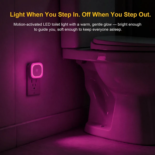 Alt view image 6 of 7 - Pink Night Light Motion Sensor, Dimmable Plug in Nightlight, 2 Pack 3 Modes, Auto Dusk to Dawn, Eye-Care Reflected Glow, Square Nightlight Plug into Wall, Pink Lamp for Bedroom, Girls, Bathroom