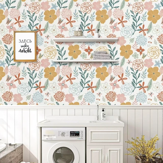 Alt view image 3 of 7 - Floral Peel and Stick Wallpaper 17.71×590Boho Floral Wallpaper Pink Floral Contact Paper Self Adhesive Removable Wallpaper for Bathroom Cabinet Decorative