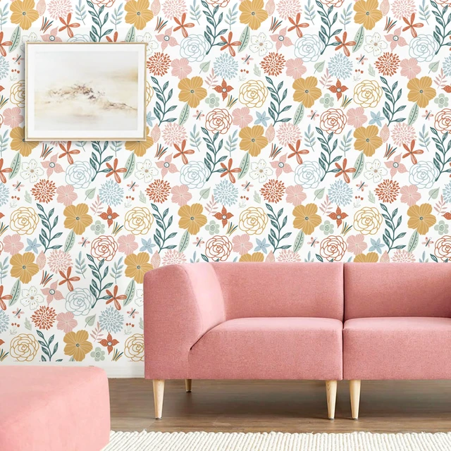 Alt view image 5 of 7 - Floral Peel and Stick Wallpaper 17.71×590Boho Floral Wallpaper Pink Floral Contact Paper Self Adhesive Removable Wallpaper for Bathroom Cabinet Decorative