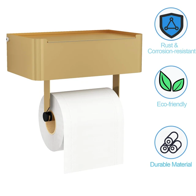 Alt view image 5 of 7 - Toilet Paper Holder, Toilet Paper Holder with Shelf, Color Gold Wall Mount, SUS304 Stainless Steel, Flushable Wipes Dispenser, Easy Installation, for Bathroom Wipe Storage