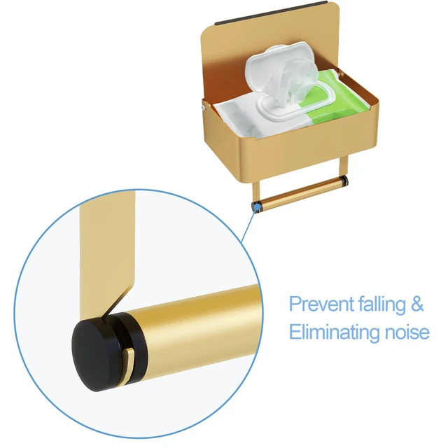 Alt view image 6 of 7 - Toilet Paper Holder, Toilet Paper Holder with Shelf, Color Gold Wall Mount, SUS304 Stainless Steel, Flushable Wipes Dispenser, Easy Installation, for Bathroom Wipe Storage