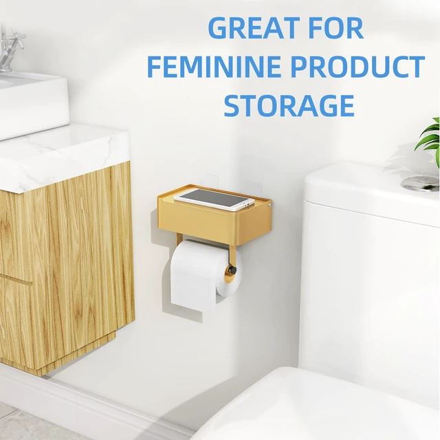 Alt view image 7 of 7 - Toilet Paper Holder, Toilet Paper Holder with Shelf, Color Gold Wall Mount, SUS304 Stainless Steel, Flushable Wipes Dispenser, Easy Installation, for Bathroom Wipe Storage