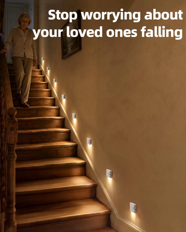 Alt view image 4 of 7 - 8 Pack Motion Sensor Night Lights Indoor, Rechargeable 1500mAh LED Stair Lights with Magnetic & Dimmable, Auto On/Off 3000K Soft White, Adhesive No Drill for Stairs, Hallway, Bathroom, Closet