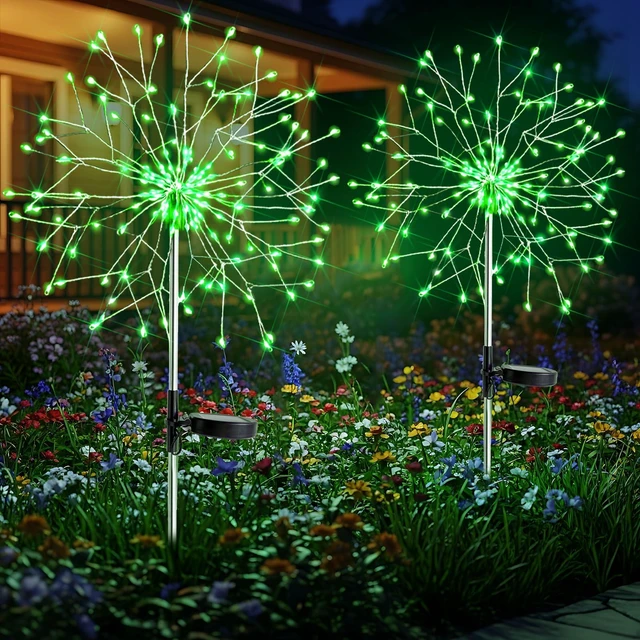 Main image of Solar Garden Lights Outdoor - 150 LED Green Firework Lights Waterproof with 8 Modes, Solar Stake Lights Decorations for Outside Yard Pathway Flower Bed Halloween Decor (2 Pack)
