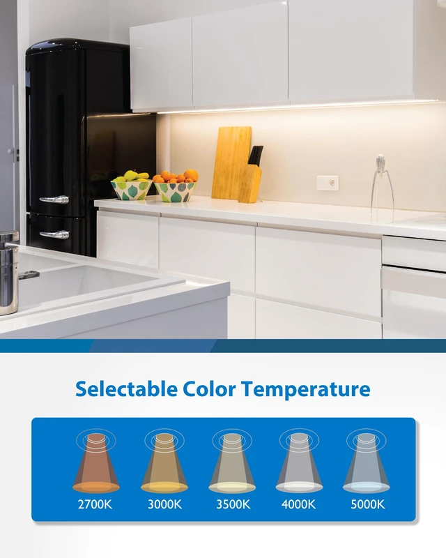 Alt view image 6 of 7 - 12 LED Direct Wire Under Cabinet Light with On/Off Switch - Dimmable LED Lights for Kitchen - Selectable CCT 2700K-5000K, 340-360 Lumens, 5W - UCB Hardwired Under Cabinet Lighting by Lighting