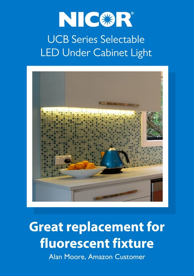 Alt view image 7 of 7 - 12 LED Direct Wire Under Cabinet Light with On/Off Switch - Dimmable LED Lights for Kitchen - Selectable CCT 2700K-5000K, 340-360 Lumens, 5W - UCB Hardwired Under Cabinet Lighting by Lighting