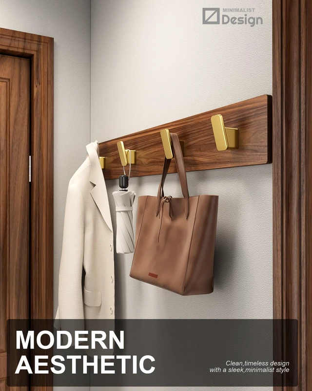 Alt view image 2 of 6 - 4-Pack Brushed Gold Towel Hook for Bathroom, Robe Coat Hook, Heavy Duty Wall Hooks for Hanging Bag Hat Mudroom Bedroom Shower Closet, Drill in Hanger Mount with Screw, Holder Back of Door Outdoor