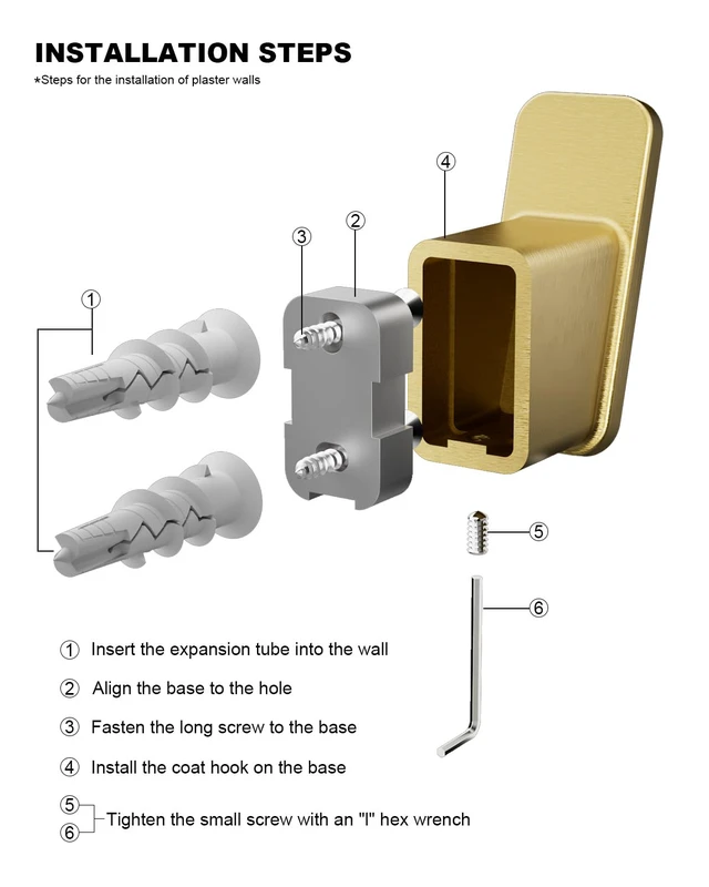 Alt view image 6 of 6 - 4-Pack Brushed Gold Towel Hook for Bathroom, Robe Coat Hook, Heavy Duty Wall Hooks for Hanging Bag Hat Mudroom Bedroom Shower Closet, Drill in Hanger Mount with Screw, Holder Back of Door Outdoor