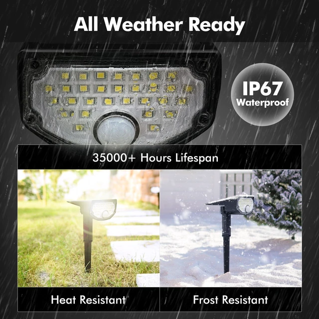 Alt view image 6 of 7 - Solar Motion Sensor Outdoor Lights,Solar Lights Outdoor Waterproof IP68/30 LED/3 Modes,Solar Powered Spotlights,Landscape Lighting for Yard and Garden, Warm White,6 Pack