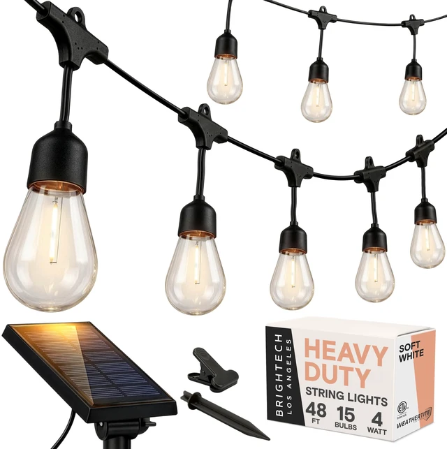 Main image of Ambience Pro - 48 Ft Waterproof, Solar Power Outdoor String Lights - 1W LED Hanging Edison Bulbs Create Bistro Ambience in Your Yard - Commercial Grade, Shatterproof - 15 Lights, Soft White
