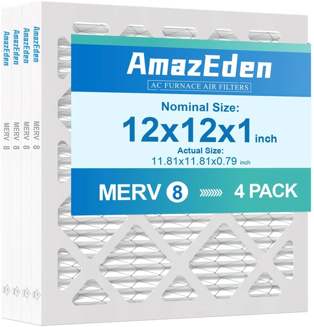 Main image of 12x12x1 Air Filter 4 Pack MERV 8 Dust Defense Pleated Filter HVAC AC Furnace Air Filters for Home MPR 600 FPR 5 Actual Size: 11.81"x11.81"x 0.79"