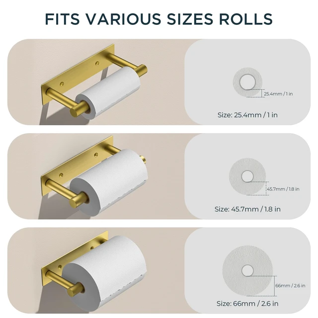 Alt view image 4 of 7 - Commercial Toilet Paper Holder Wall Mount Bathroom Tissue Holder Brushed Gold | Adhesive or Screw | SUS304 Stainless Steel Rustproof | Pivoting Tissue Roll Holder | Square Base