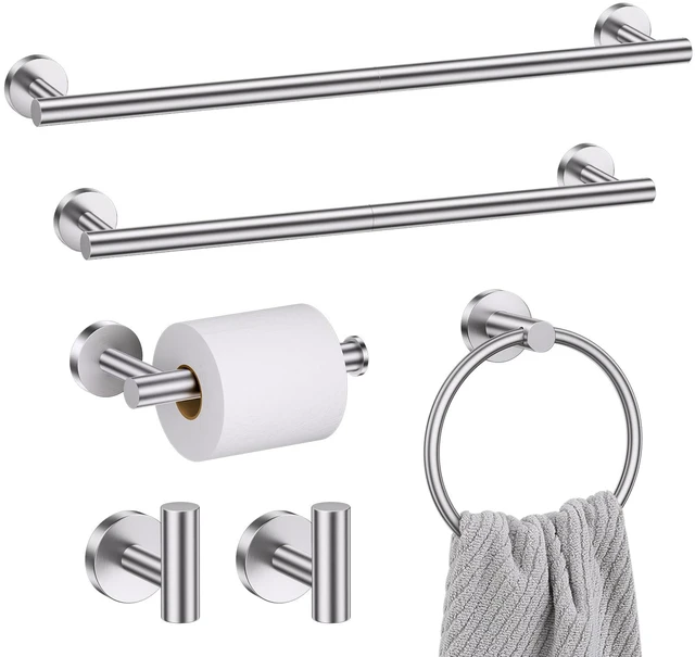 Main image of Brushed Nickel Bathroom Hardware Set, 6 Pieces Towel Bar Bathroom Accessories Set Toilet Paper Holder Towel Holder Towel Ring and Towel Hooks Wall Mounted, SUS304 Stainless Steel Towel Rack Set